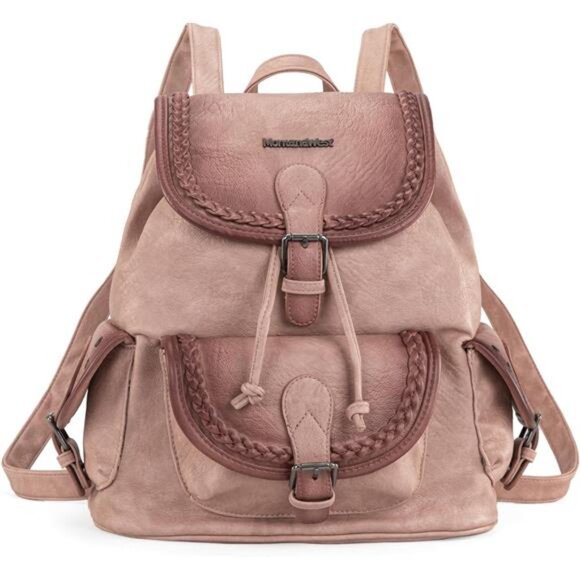 Backpack Purse for Women Washed Leather-pink